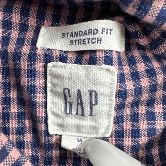 Gap Standard Fit Stretch Shirt Mens M Pink Blue Gingham Long Sleeve Button Up - Picture 5 of 6